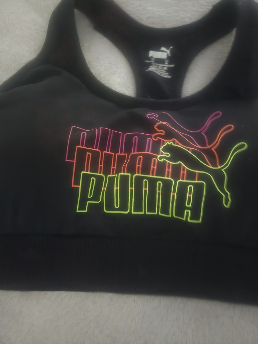 Puma Black Racerback Sports Bra with Neon Logo - Picture 2 of 8